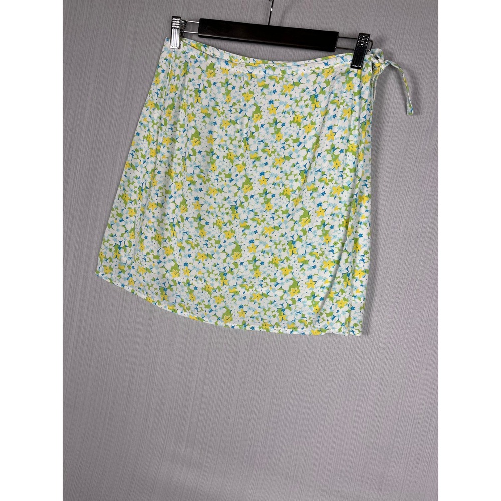 VINTAGE 90s Gap Wrap Skirt Womens M White‎ Floral Rayon Ditsy Print